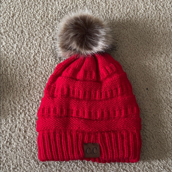 NWOT Beanie Bundle C.C Red Knit, Brown Alpine Design, & White All in Motion - Picture 3 of 13